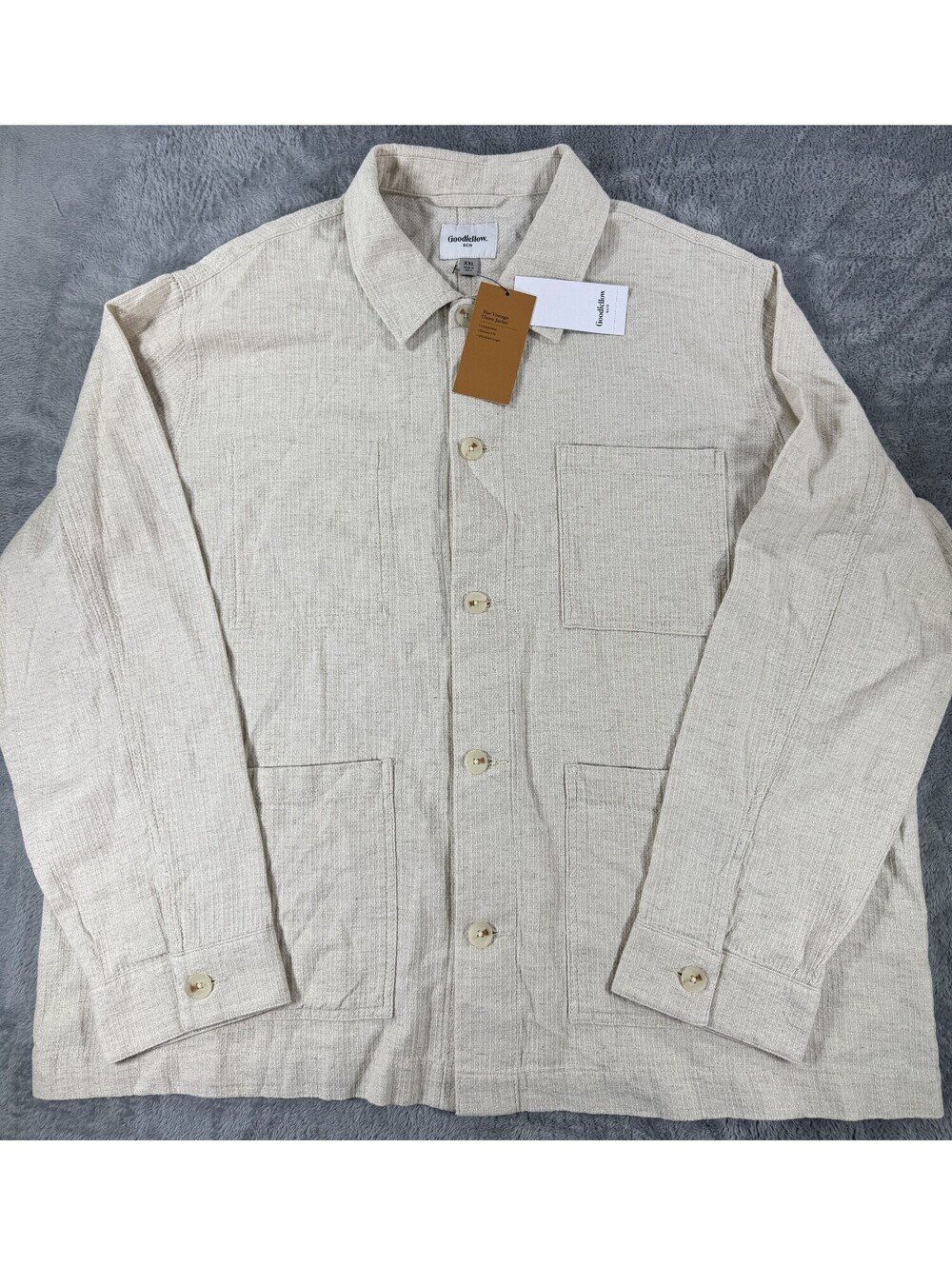 Goodfellow & Co Men's Long Sleeve Collared Button-Down Shirt Linen Cream Sz XXL